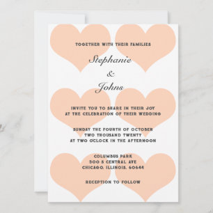 Invitación Peach Fuzz Heart Pattern Elegante Boda romántico