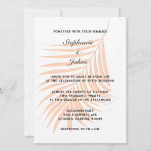 Invitación Peach Fuzz Palm Tree Tropical Leaf Elegante Boda