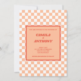 Invitación Peach Fuzz Red Checkered Gingham Pattern Wedding