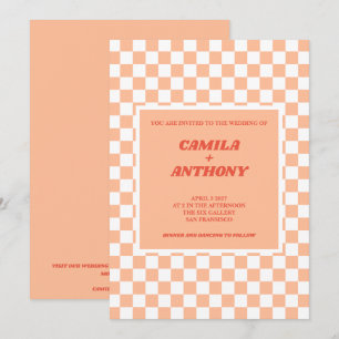 Invitación Peach Fuzz Red Checkered Gingham Pattern Wedding