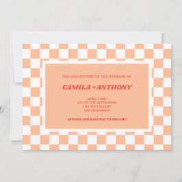 Invitación Peach Fuzz Red Checkered Gingham Pattern Wedding