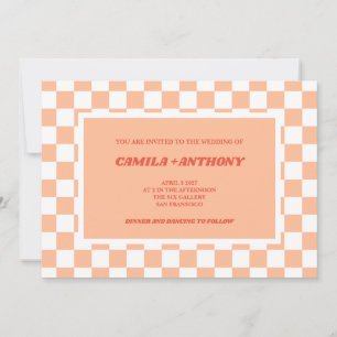 Invitación Peach Fuzz Red Checkered Gingham Pattern Wedding