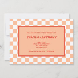 Invitación Peach Fuzz Red Checkered Gingham Pattern Wedding