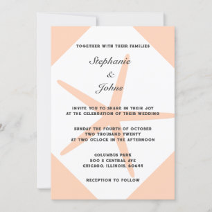 Invitación Peach Fuzz Starfish Elegante Boda Tropical Beach
