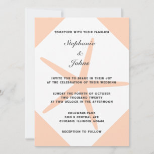 Invitación Peach Fuzz Starfish Tropical Elegant Boda de Playa