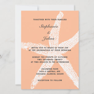 Invitación Peach Fuzz Starfish White Tropical Beach Wedding