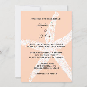 Invitación Peach Fuzz Tropical Large Starfish Beach Wedding