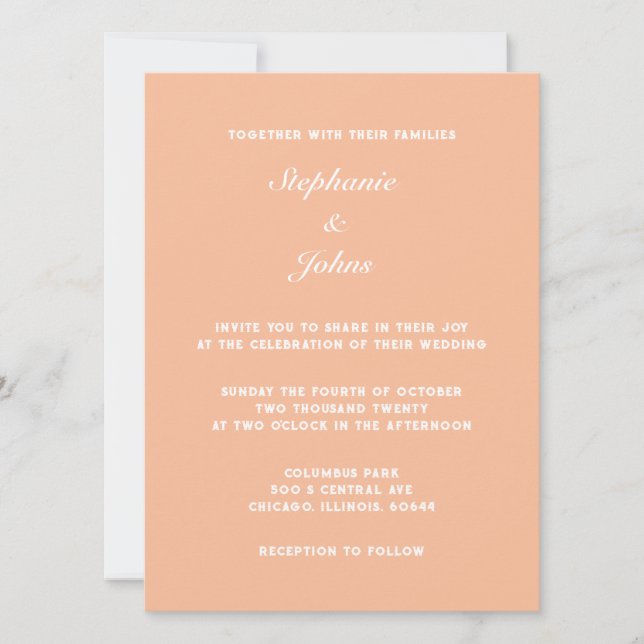 Invitación Peach Fuzz White Elegant Simple Boda Mínimo (Anverso)