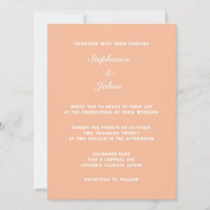 Invitación Peach Fuzz White Elegant Simple Boda Mínimo