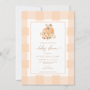 Invitación Peach Gingham A Little Pumpkin Baby Shower