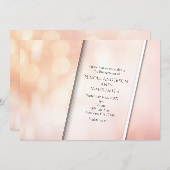 Invitación Peach Glow Elegant Bokeh Lights Engagement Party (Anverso / Reverso)