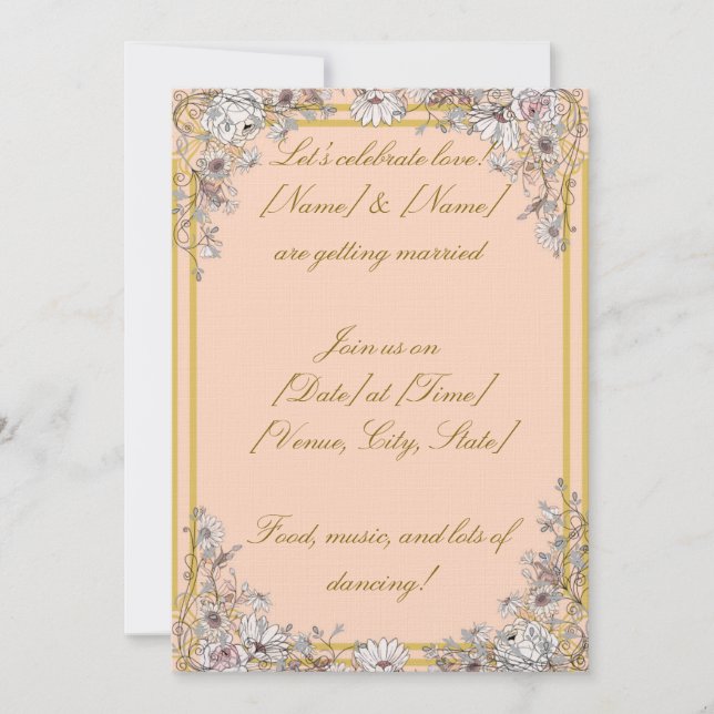 Invitación Peach & Gold Botanical Wedding Invitation | Elegan (Anverso)