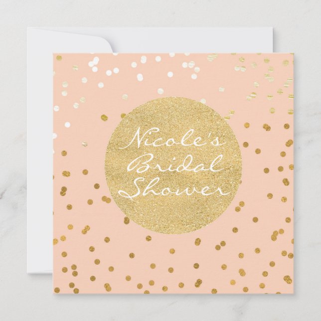 Invitación Peach & Gold Shiny Confetti Dots Moda moderna (Anverso)
