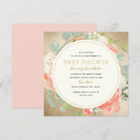 Peach Gold Sparkle Wreath Floral Baby Shower