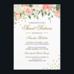 Invitación Peach Gold Watercolor Floral Sweet Dieciséis<br><div class="desc">Más bonito dulce 16 invitaciones en la Pequeña Tienda Bayleigh!</div>