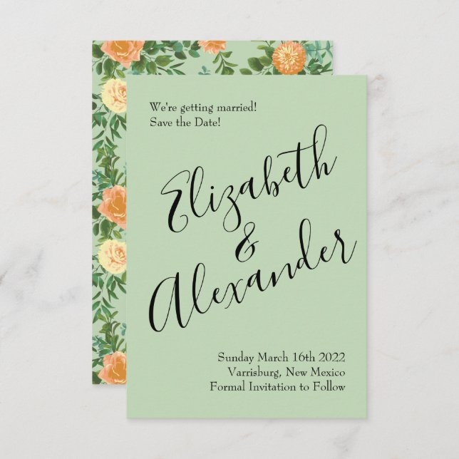 Invitación Peach Green Boda Spring Pastel (Anverso / Reverso)