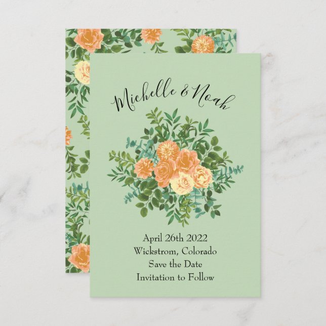 Invitación Peach Green Boda Spring Pastel (Anverso / Reverso)