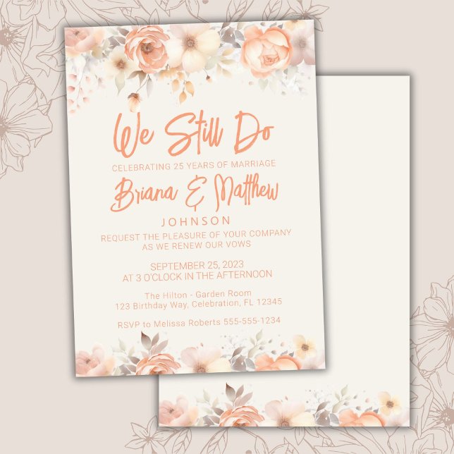 Invitación Peach Ivory Floral Boda Vow Renovación (Subido por el creador)