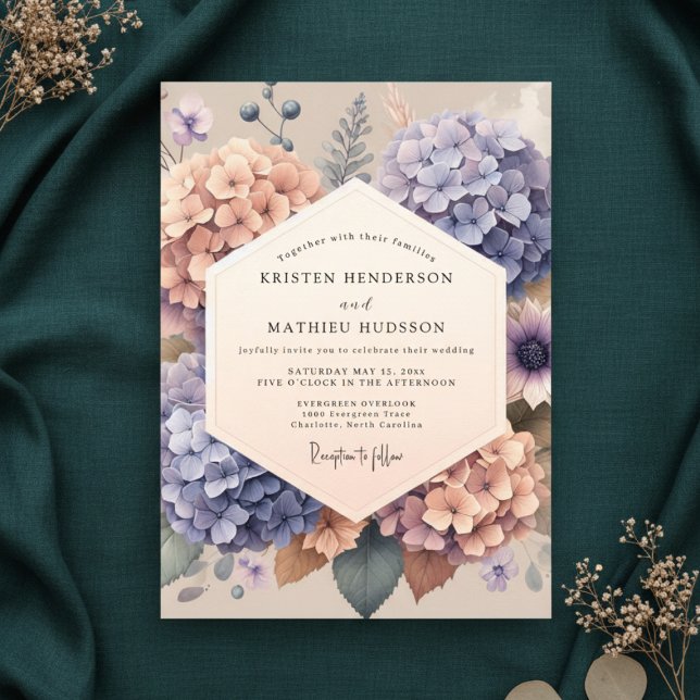 Invitación Peach Lavender Hydrangea Floral Wedding (Subido por el creador)