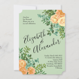 Invitación Peach & Light Green Peony y Rosa Boda Floral