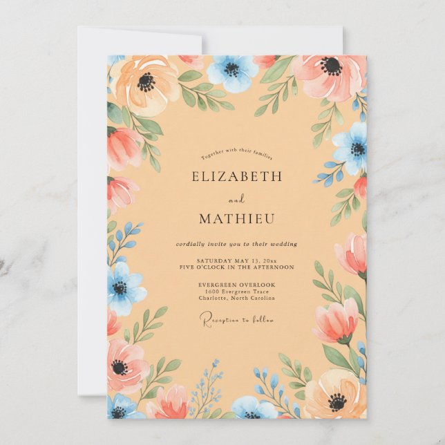 Invitación Peach Luminous Watercolor Summer Wedding (Anverso)