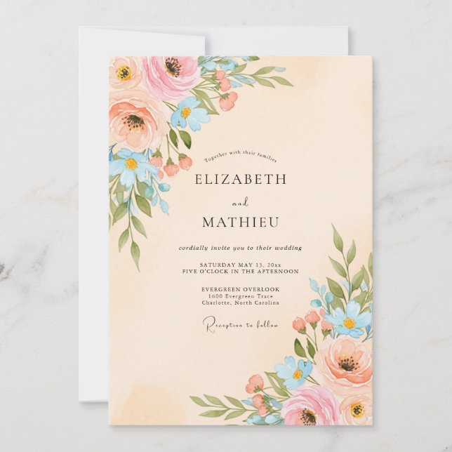 Invitación Peach Lustrous Spring Wedding (Anverso)