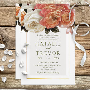 Invitación Peach Mimosa Blooms Floral White Boda