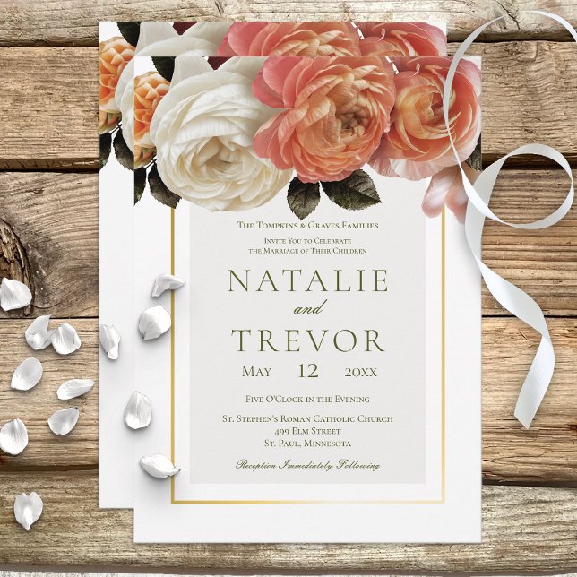 Invitación Peach Mimosa Blooms Floral White Boda (Subido por el creador)