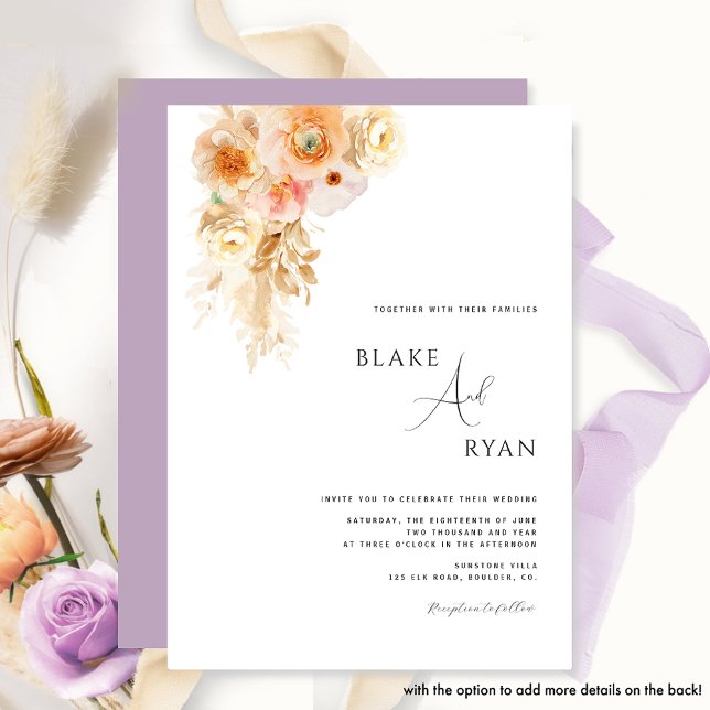 Invitación Peach Minimal, Crema, Boda Floral Púrpura (Subido por el creador)