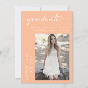 Invitación Peach Minimal Script Two Photo Graduation Party
