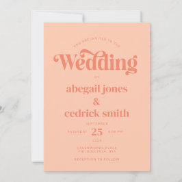 Invitación Peach Minimalista retro moderno y Boda azul