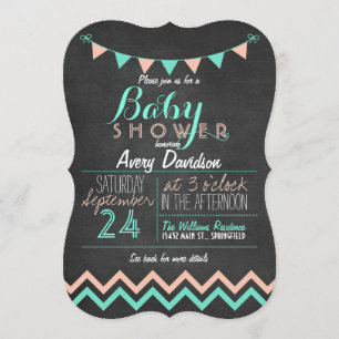 Invitación Peach & Mint Bunting Flag Chalkboard Baby Shower