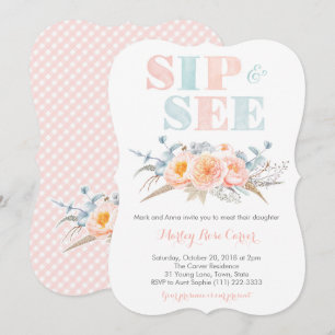 Invitación Peach Mint Conozca a Baby Girl o Sip y vea a Fiest