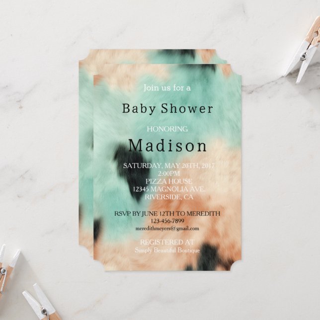 Invitación Peach Mint Cream Southwest Cowgirl Piel de vaca (Anverso/Reverso In Situ)