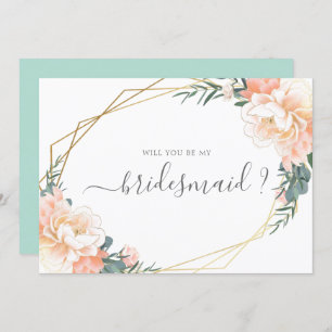Invitación Peach Mint Floral Gold Serás Mi Novia