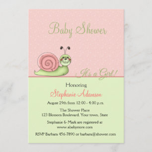 Invitación Peach, Mint Green, Cul Snail, Baby Girl Shower