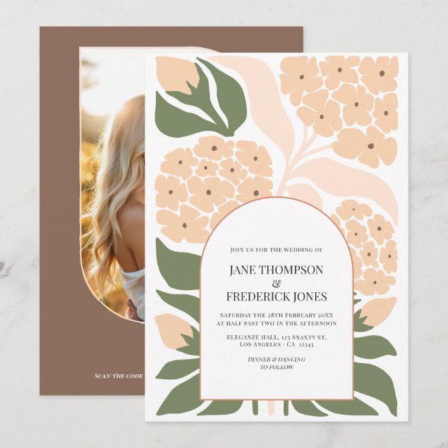 Invitación Peach Mist Abstract Floral Modern Spring Wedding (Anverso / Reverso)