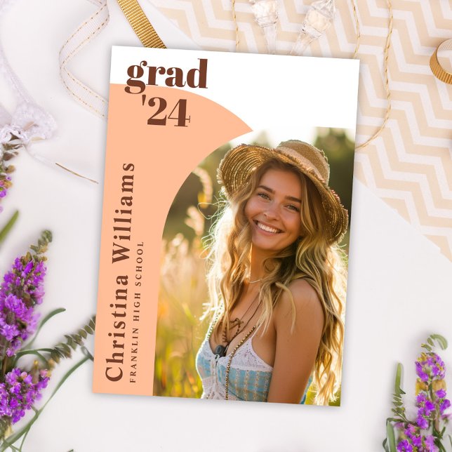 Invitación Peach Modern Elegant Arch Photo Graduation Party (Peach Modern Elegant Arch Photo Graduation Party Invitation)