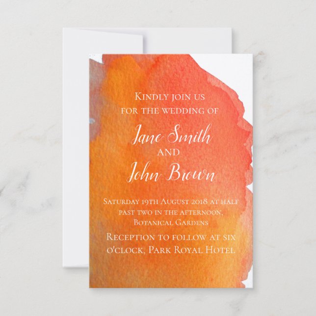 Invitación Peach naranja acuarela arte moderno boda boho (Anverso)