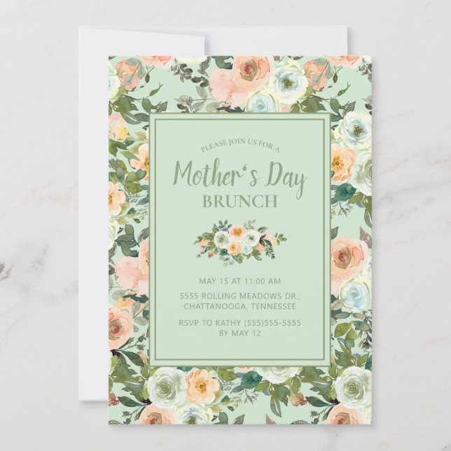 Invitación Peach Neo Mint Dusty Blue Floral Mother's Day (Anverso)