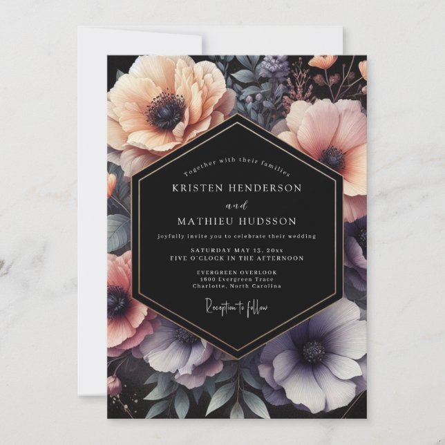 Invitación Peach Noir Floral Wedding (Anverso)