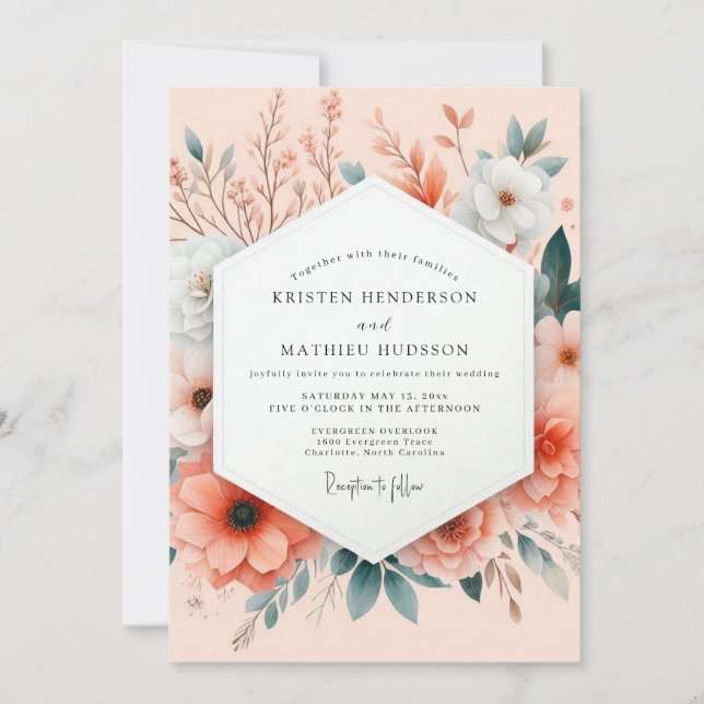 Invitación Peach Painterly Botanical Wedding (Anverso)