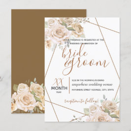Invitación Peach pálido y Floral marrón en Boda Rústico marró
