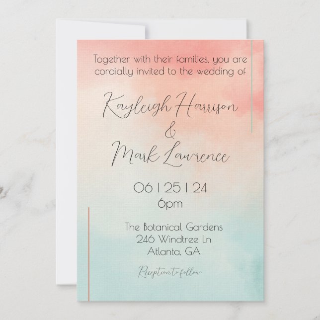 Invitación Peach Pastel Boda romántico Minimalista (Anverso)