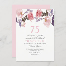 Invitación Peach Peach Floral acuática 75th Birthday Invite