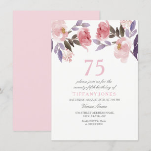 Invitación Peach Peach Floral acuática 75th Birthday Invite