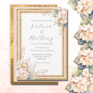 Invitación Peach Peach Floral Hydrangea Gold Boda moderno