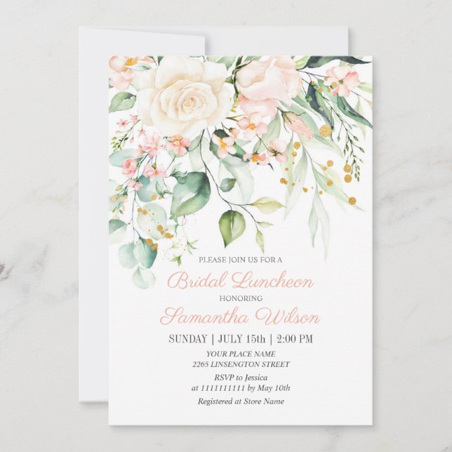 Invitación Peach Peach Peach Pink Rubor Flor Brillante I (Anverso)