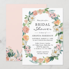 Invitación Peach Peach Peach White Green Floral Wreath Briwow