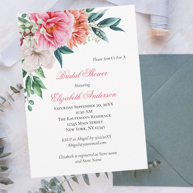 Invitación Peach Peach Peony Floral Greeneration Bridal Showe (Subido por el creador)